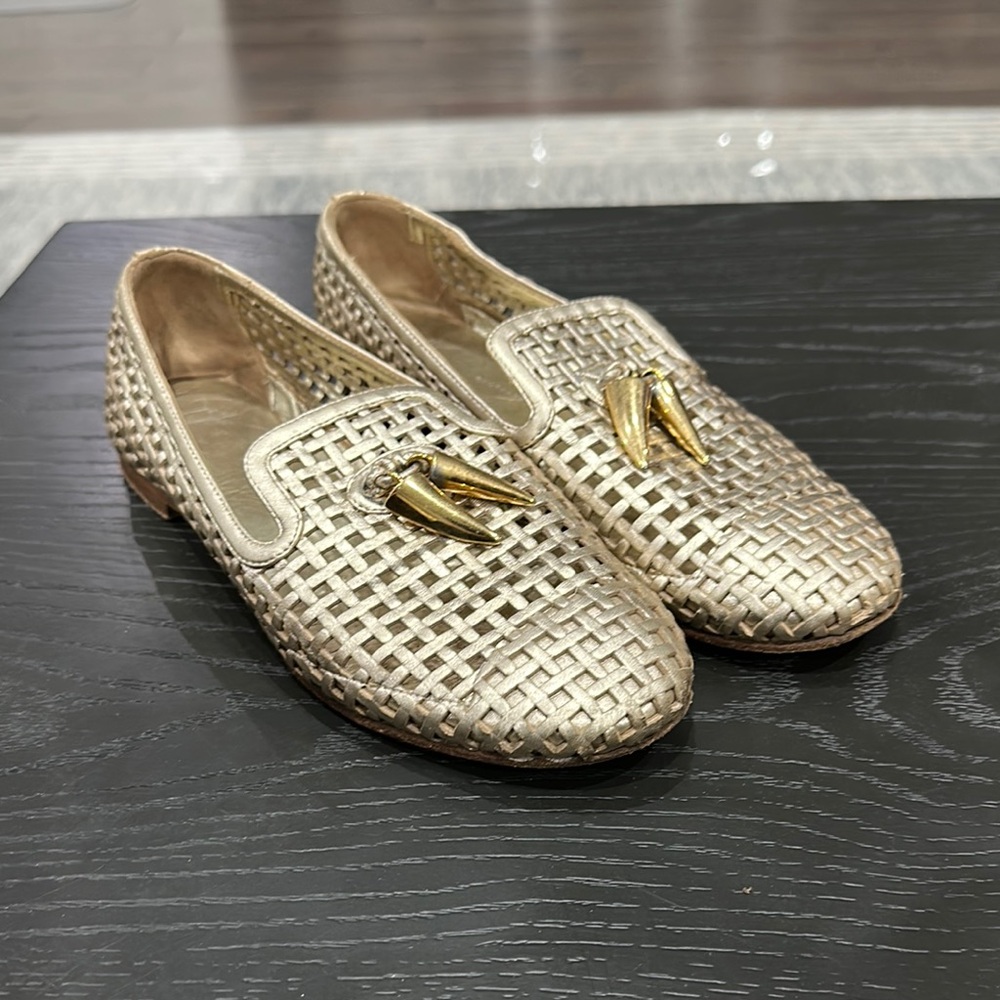 Giuseppe Zanotti Gold Woven Flats